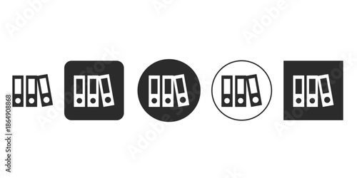 Office binders and documents archive icon set | Business filing folders management symbol | Digital ring binders vector graphics for administration |Black and white financial data storage illustration