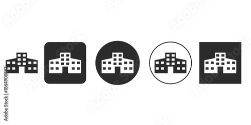 11-11-25-104Monochrome institutional building vector icons set | School or government building flat graphic design symbol | Simple UI representation of a college or university facility 