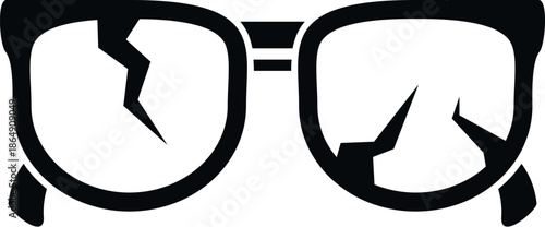 Broken eyeglasses with cracked lenses, symbolizing problems with vision, damage, or malfunction