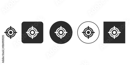 Vector target icon set for aiming and focus concept | Minimalist crosshair sign and location pinpoint marker | Black and white bullseye symbol for UI design elements | Modern achievement goal scope 