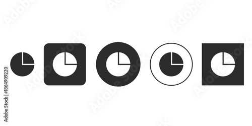 Black and white timer icon set for user interface design | Loading progress indicator showing three-quarters complete | Isolated quarter pie chart graphic vector illustration |Flat design clock symbol