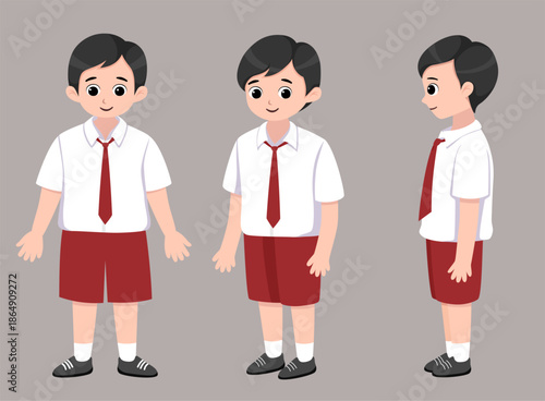 Indonesian elementary boy Student Character Set for Learning and Education