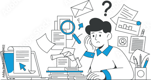 Businessman pondering financial data and strategy in office setting