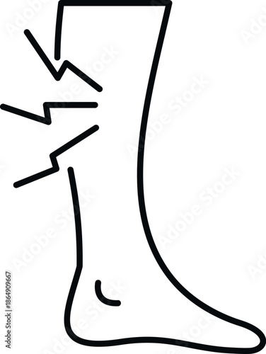 Human leg outline showing a painful muscle cramp or injury