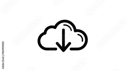 Simple black cloud icon with download arrow symbolizing data transfer.