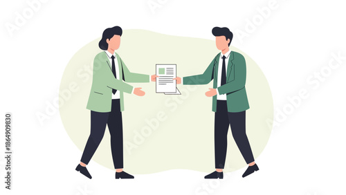 business partners exchanging document during a formal deal or presentation