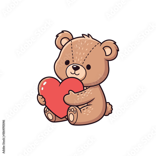 Cute teddy bear holding heart with love and affection