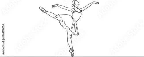 Elegant ballet dancer poses gracefully in a single line drawing