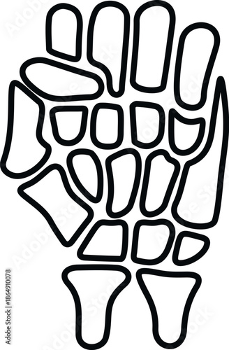 Human hand skeleton bones showing carpal, metacarpal, and phalanges as a line art icon