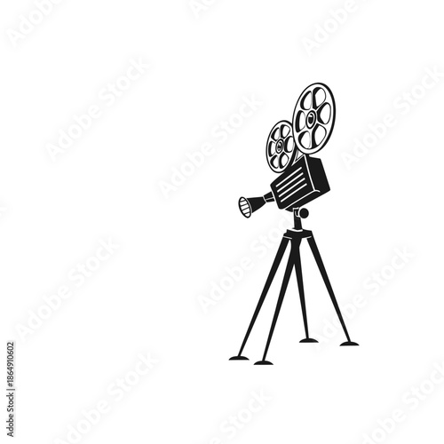 Vintage movie camera on a tripod symbolizing classic cinema and film production