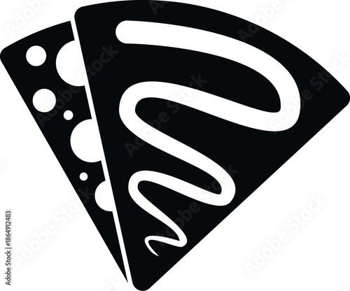 Folded crepe with drizzle and round fillings, black and white icon