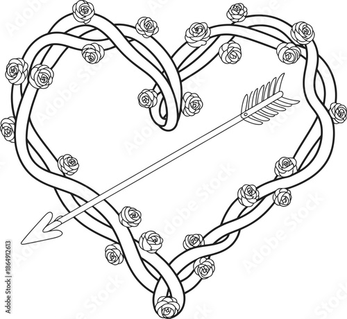 Heart Shape with Roses and Arrow Illustration