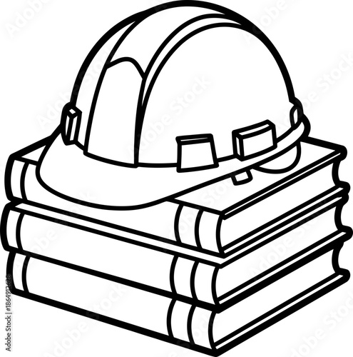 Construction Helmet on Stack of Books