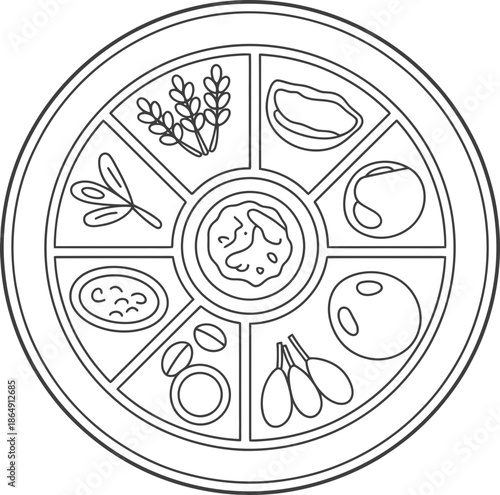 Healthy Food Plate Illustration with Fruits and Vegetables