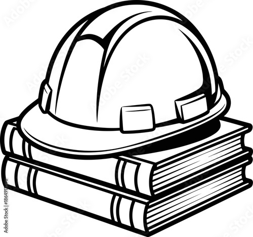 Hard Hat on Stack of Books Illustration