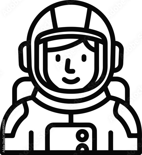 Simple line art icon of an astronaut in a spacesuit ready for space