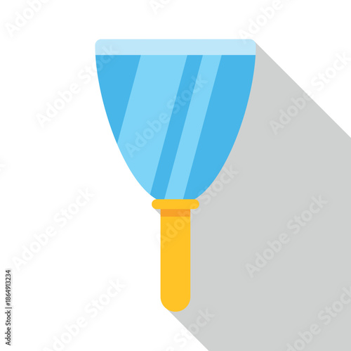 Putty knife tool with a blue blade and yellow handle for various repair applications