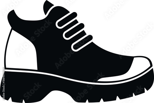 Black casual shoe with chunky sole and laces creating a stylish silhouette