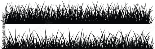 Black grass silhouette vector collection, nature field border, lawn meadow background, isolated plant set, cad drawing flat vector illustration