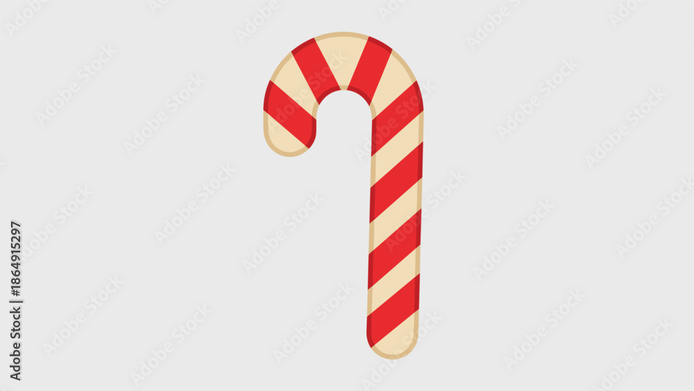 Obraz premium Simple cartoon illustration of a traditional red and white striped candy cane, a classic Christmas sweet treat icon.
