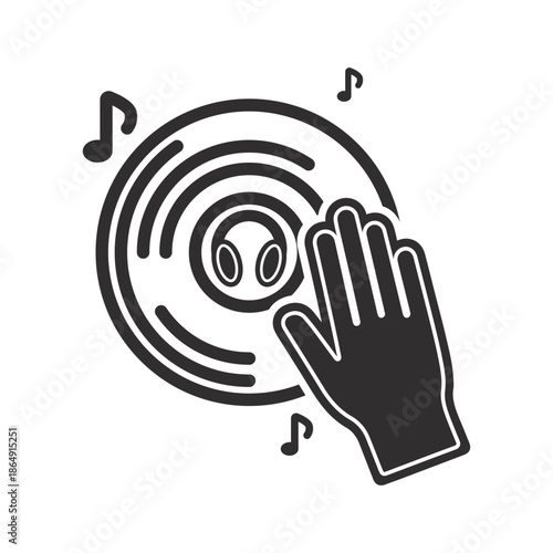 DJ Night Party Vector Illustration with Turntable, Headphones and Sound Waves for Music Festival Event Poster Design, Modern DJ Logo Vector Symbol,