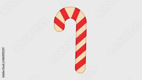 Simple cartoon illustration of a traditional red and white striped candy cane, a classic Christmas sweet treat icon.