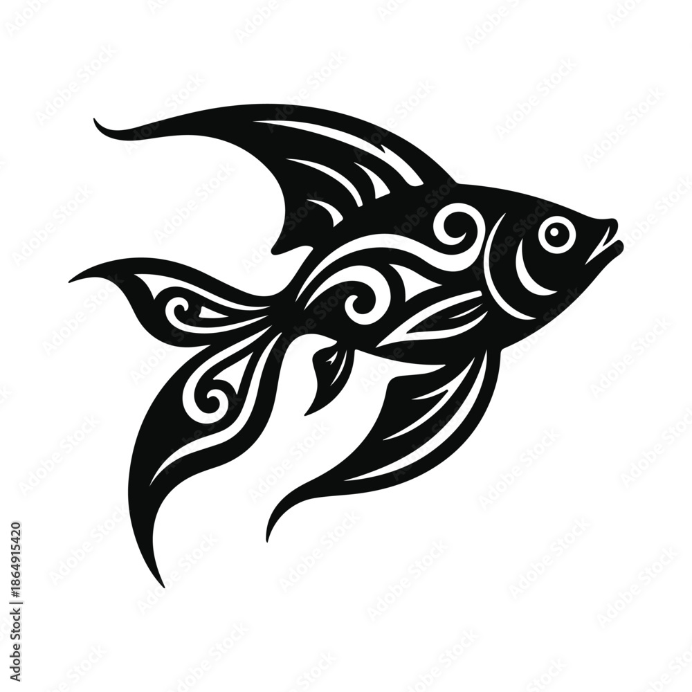 Fototapeta premium Ornamental fish Vector Illustration, Tropical Ornamental Siamese Fighting Fish, Japanese Koi Fish Vector Art