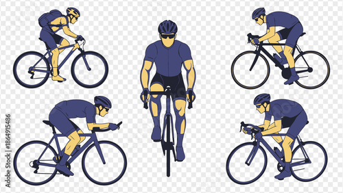 Cycling poses for athletes on bicycles