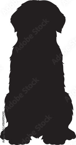 A striking silhouette of a golden retriever sitting in a relaxed pose