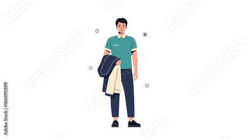 Young man standing with backpack and casual clothing in a minimalistic digital illustration