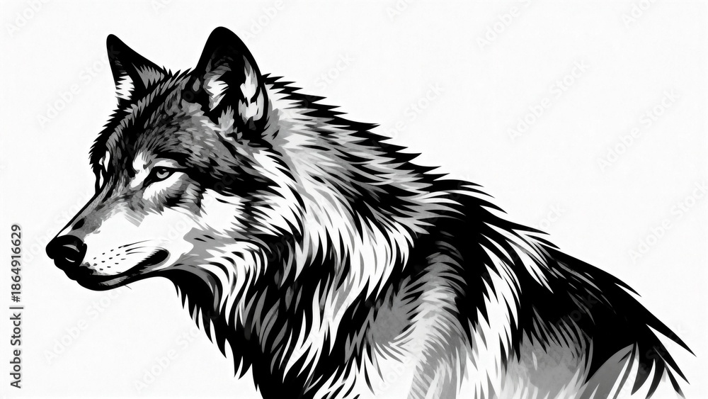 Fototapeta premium Black and white drawing of a wolf