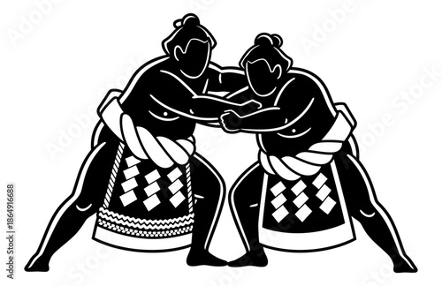 sumo fight silhouette, flat design, isolated on white.