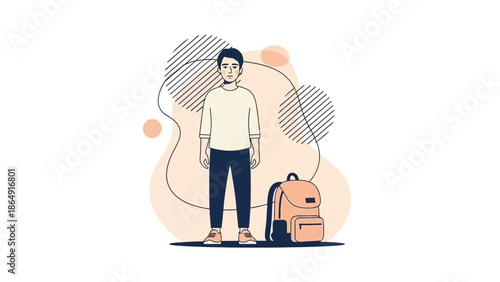 Young Student Traveling with Backpack in Modern Minimalist Illustration