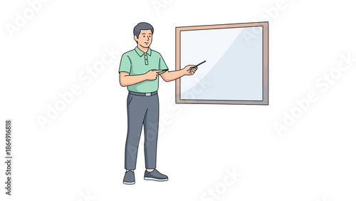 A Male Teacher Standing and Pointing at Whiteboard in a Classroom Teaching Scenario