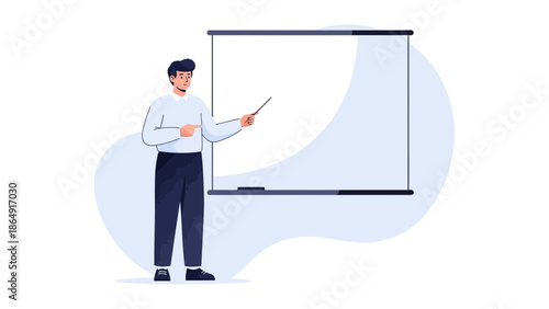 Educator Giving Presentation Using Whiteboard in Modern Classroom Environment