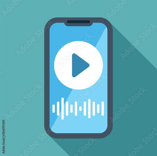 Smartphone displaying a play button and sound wave, representing music or podcast playback