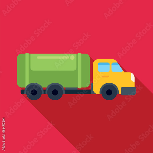 Garbage truck vector illustration on a red background with long shadow