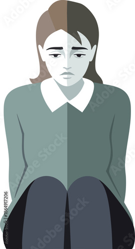 Illustration of a Young Woman Sitting Down.