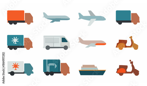 Transportation and logistics vehicles vector set for shipping and delivery services