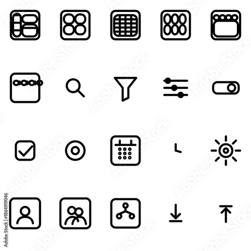 Layout / Navigation / Admin Structure UI icon set - rounded outline SVG sheet (20 icons)