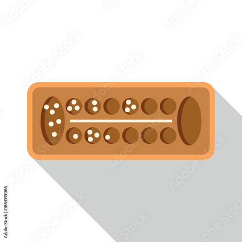 Wooden mancala board game with seeds, depicting ancient strategy and counting