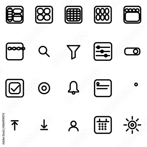 Admin layout & navigation structure UI icon set - rounded outline SVG sheet (20 icons)