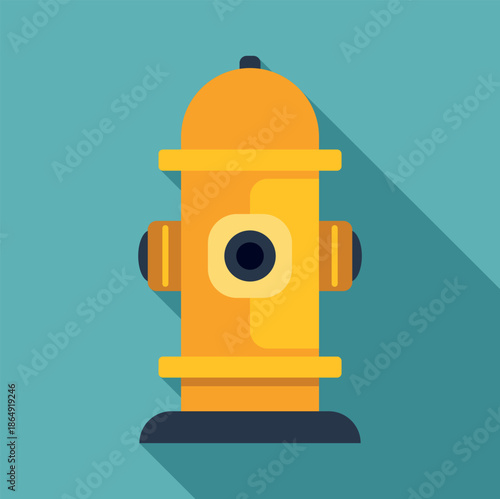 Yellow fire hydrant flat design icon on a blue background with a long shadow