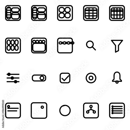 Admin layout & navigation workflow UI icon set - rounded outline SVG sheet (20 icons)