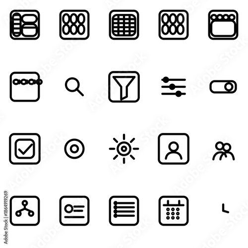 Admin layout & navigation structures UI icon set - rounded outline SVG sheet (20 icons)