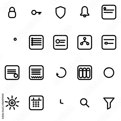 Ops, alerts, security & billing controls UI icon set - rounded outline SVG sheet (20 icons)