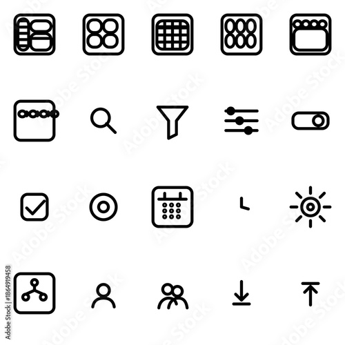 Admin layout & navigation structures UI icon set - rounded outline SVG sheet (20 icons)