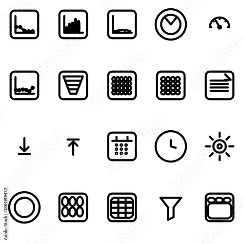 Analytics & metrics error states UI icon set - rounded outline SVG sheet (20 icons)