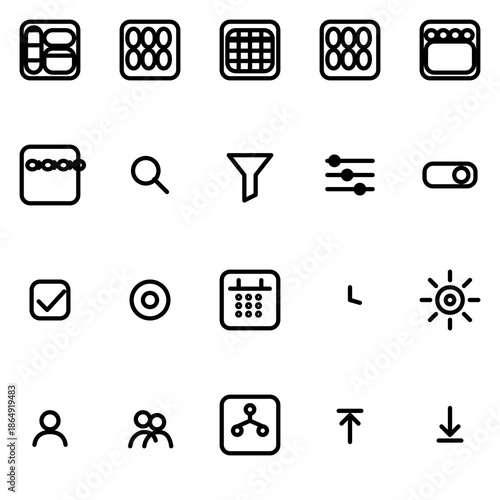 Admin layout & navigation form controls UI icon set - rounded outline SVG sheet (20 icons)
