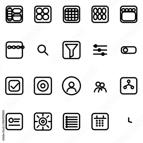 Secure admin layouts & navigation UI icon set - rounded outline SVG sheet (20 icons)